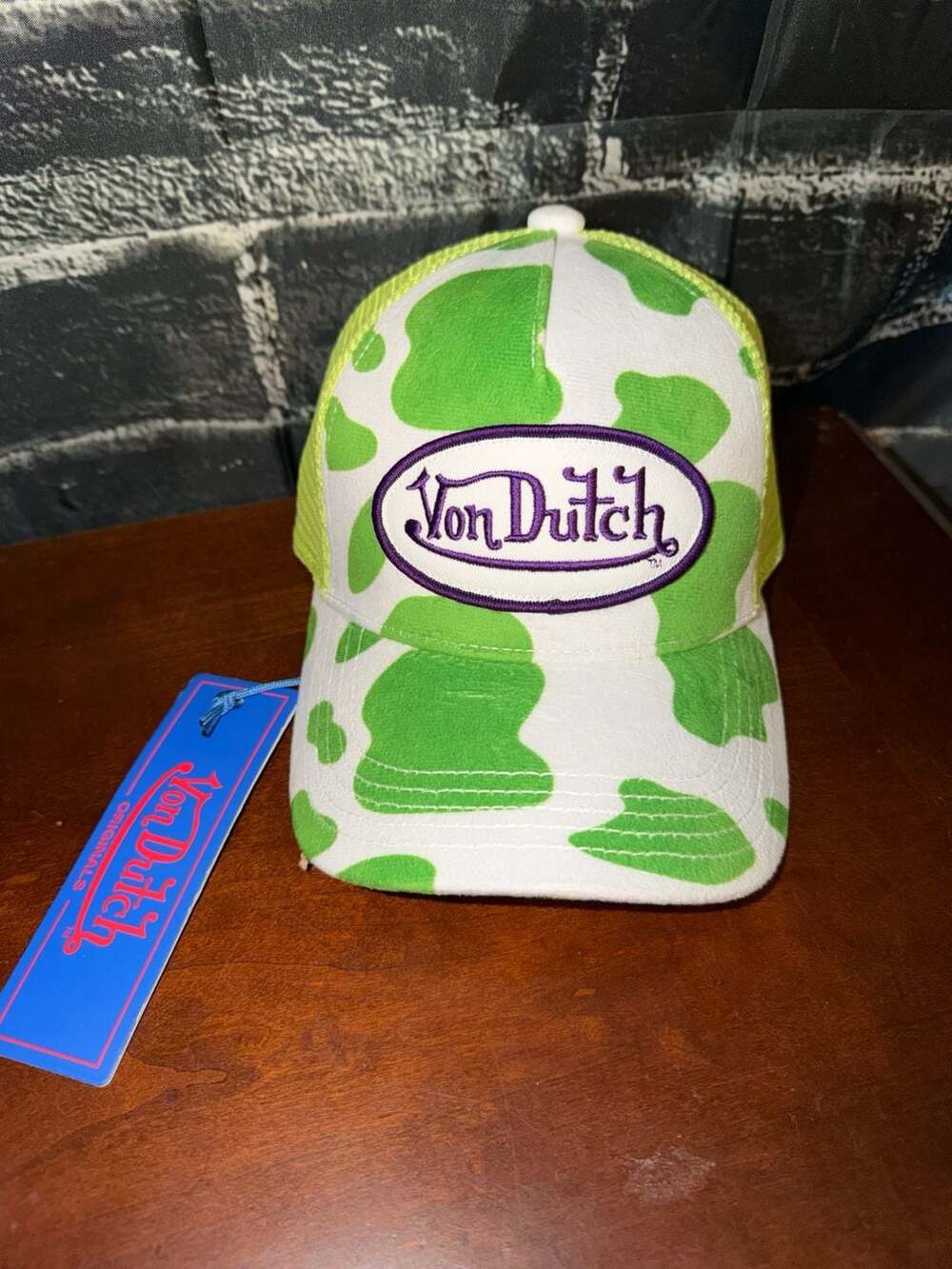 Von Dutch Ghost Green Cow Print Trucker Hat